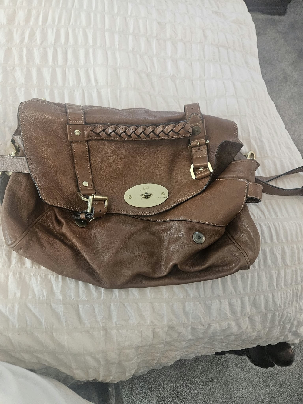 Mulberry Brown Braided-Handle Leather Shoulder Bag